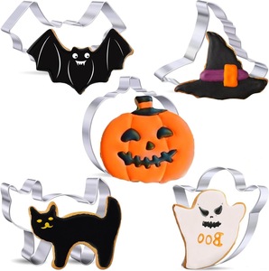 Set di formine per biscotti in acciaio inossidabile di <span class=keywords><strong>Halloween</strong></span> (zucca/fantasma/pipistrello/gatto/cappello da strega)-ideale per decorazioni per feste - Product Image 1