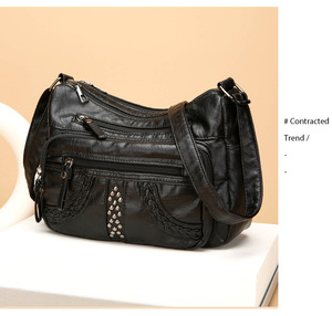 Bag Women New Handbags PU Soft Leather Crossbody Shoulder Bag Simple Casual <b>Purse</b> With Multi-zipper Tanjing - Product Image 2