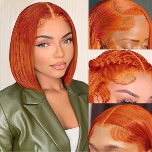 วิกผมบ็อบตรงลายกระดูกขิง<span class=keywords><strong>สี</strong></span><span class=keywords><strong>ส้ม</strong></span>สดใสทำจากผมมนุษย์ชาวเปรูติดลูกไม้ด้านหน้าแบบ HD สำหรับผู้หญิงผิว<span class=keywords><strong>ดำ</strong></span>ราคาไม่แพงดูเป็นธรรมชาติ - Product Image 5