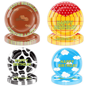 Vaisselle jetable en papier en gros, ensembles de vaisselle à thème de cowboy et de ciel bleu, gobelets et assiettes pour les fêtes d'anniversaire des enfants - Product Image 4