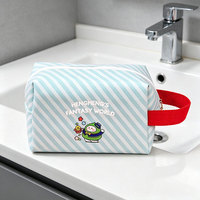 Pochette de toilette en PU à carreaux de dessin animé imprimée sur mesure, imperméable, écologique, portable, avec fermeture éclair, pour organiser les cosmétiques et le maquillage en voyage