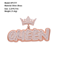 Pendentif Hip Hop Couronne en Laiton Plaqué Or Rose 18K avec Lettre Initiale Cursive et Diamants CZ Sertis, Cadeau de Fête