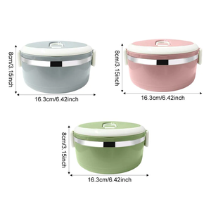 Round Stainless Steel Lunch Box Dual Tier Stackable Food <b>Container</b> with <b>Plastic</b> <b>Lid</b> Portable Bpa Free Simple Style M Size - Product Image 5