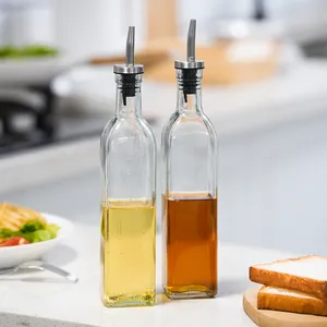 500ml Clear Oil Bottles With Lid Glass Square Oil Bottles Kitchen Emty Bottles Oil With Logo