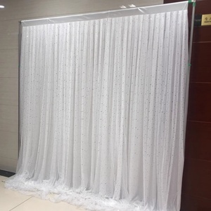 Rideau de fond moderne à double couche avec des paillettes en forme d'étoiles et de lunes pour un mariage romantique et un fond d'événement - Product Image 1