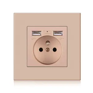 Prise murale de panneau PC standard français direct d'usine 86*86mm avec double sortie USB pour prises et prises de courant pour la maison et le bureau