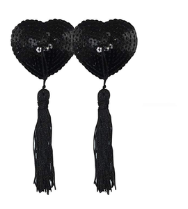 Copricapezzoli Adesivi Riutilizzabili in Silicone con Paillettes e Nappine a Forma di Cuore - Product Image 2