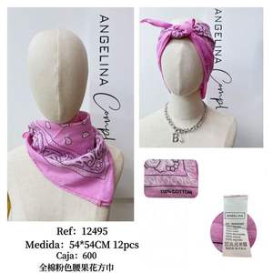 Pañuelo cuadrado de algodón Angelina de 54x54 cm, color rosa, con estampado de flores de cachemira, accesorio de moda para la cabeza para mujer - Product Image 3