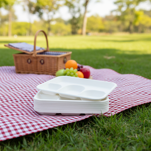 Barquette alimentaire jetable à 3 compartiments avec couvercle, boîte à lunch écologique et biodégradable pour les plats à emporter et la restauration - Product Image 3