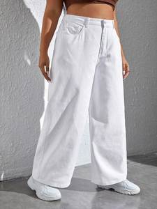 <span class=keywords><strong>Pantaloni</strong></span> donna taglie forti eleganti in Denim bianco Casual estivo svasato con fondo a campana Super elasticizzato a vita alta - Product Image 2