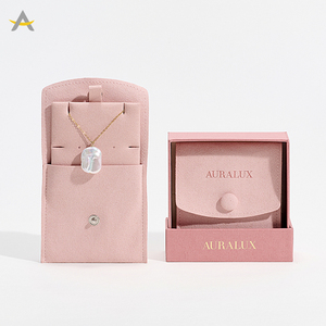 Auralux Logo personnalisé petite boucle d'oreille collier Bracelet anneau enveloppe rabat rose microfibre bijoux pochette sac - Product Image 5