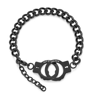 Stainless Steel <b>Couple</b> Handcuff <b>Bracelet</b> 18 16+4 Geometric Lock Design Unisex Gift Jewelry - Product Image 3