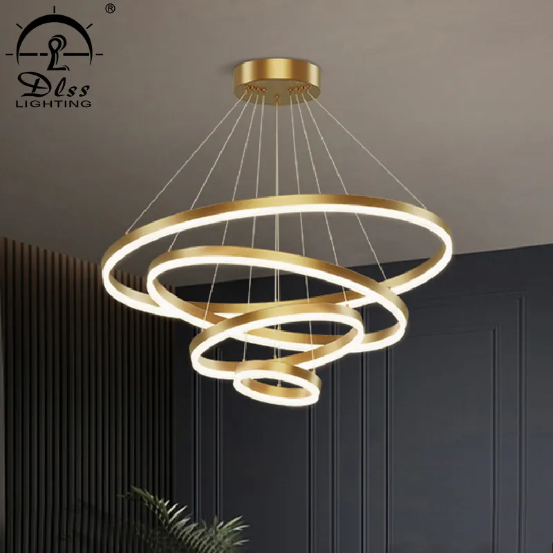 Indoor-Ringform Deckenlampe Licht Hotel Heimzimmer Gold Ring hängende Dekoration Wohnen Kronleuchter LED moderne Anhängerbeleuchtung