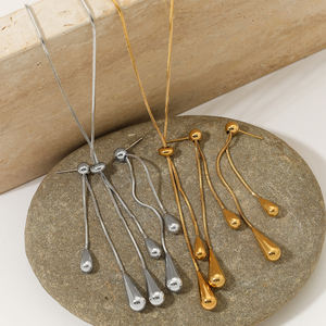 كليورو وصول جديد قطرة ماء قلادة طويلة من الفولاذ المقاوم للصدأ قلادة أقراط مجوهرات قابلة للتعديل على شكل حرف Y قلادة أقراط متدلية - Product Image 4