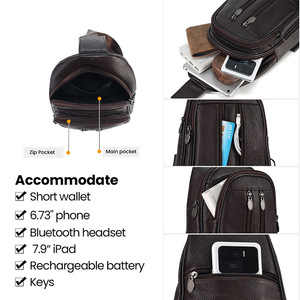Men's Genuine Leather Chest <b>Bag</b> Solid Color Wear-Resistant Crossbody Shoulder <b>Bag</b> Everyday Outfits Fashionable Spring 2025 - Product Image 4
