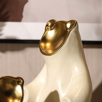 Flolenco Artisanat en céramique d'animaux fait à la main, accessoires de bureau, décoration de luxe légère pour la maison, salon, sculpture d'ours