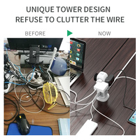Multiprise électrique britannique avec interrupteur, rallonge rétractable et ports USB