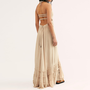 Abito da donna personalizzabile stile bohémien con volant all'americana Maxi abito lavabile con corpetto a forma di schienale lungo stile da spiaggia - Product Image 6