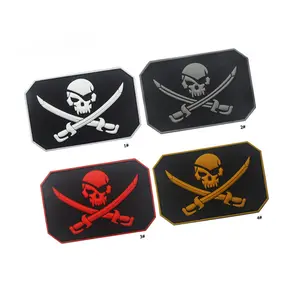 Wholesale Soft PVC Rubber Tactical Morale Armband Pirate Skull Armband with Hook Loop Backing