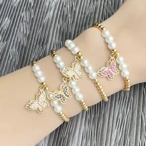 Free samples Super Fairy Butterfly Pendant Pearl Jewelry Bracelet Women's Temperament All-match Gold Plated Bracelet