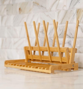 Soporte para botellas de bambú, escurridor de platos, estante de secado de botellas plegable para biberones - Product Image 1