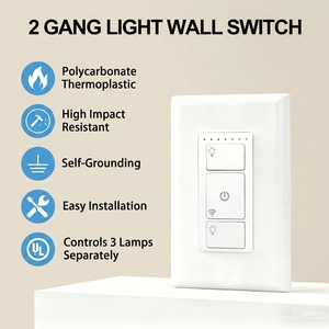 Interrupteur mural intelligent à 2 canaux, contrôle indépendant de plusieurs lampes, <span class=keywords><strong>polycarbonate</strong></span> ignifuge, <span class=keywords><strong>plaque</strong></span> murale standard américaine - Product Image 3