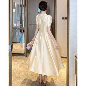 Mütevazı elbise zarif saten parti katı rahat yüksek kaliteli elbiseler uzun Maxi abiye kadın için - Product Image 4