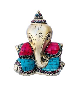 งานฝีมือนิรมลา รูปปั้นพระพิฆเนศทองเหลือง พระพุทธรูปแกนปัตตี ของตกแต่งบ้านและวัด รูปปั้นพระกษัณฐ์ พระสังขะ งานแฮนด์เมดจากราชสถาน - Product Image 1