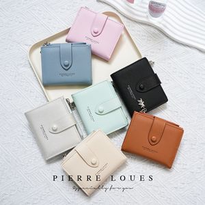 Pierre Loues Women's Short <b>Wallet</b> <b>Card</b> <b>Holder</b> Multi-<b>Card</b> Slots Bear Zipper Large Capacity Pink Black Blue Brown Solid Color - Product Image 1