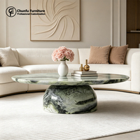 Table basse de luxe en marbre vert Panda avec base en forme de champignon intégrée, mobilier en pierre naturelle pour appartement moderne
