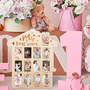 Tự Làm Bằng Gỗ Bé Của Năm Đầu Tiên Hình Ảnh Khung 12 Tháng Cột Mốc Gỗ Hội Đồng Quản Trị Hình Ảnh Hiển Thị Bé Giữ Khung Cho 1st Món Quà Sinh Nhật - Product Image 3