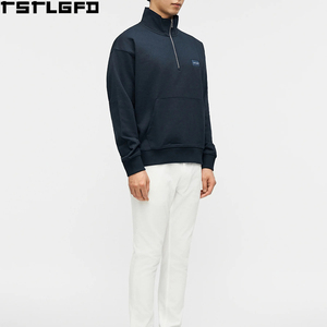 Custom Patch Mockneck Sweatshirt Men Heavyweight Woven Label Distressed <b>Jumper</b> Men'S Sweatshirts Clothing Manufacturers Bulk - Product Image 2