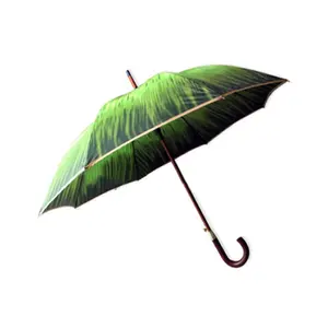 Wholesale Printing Straight Wooden Handle Auto Open Satin Fabric 23inch Umbrella