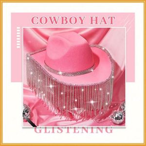 Sombrero Vaquero con Borlas de Diamantes de Imitación de 12 cm - Sombrero Casual de Viaje Unisex Color Rosa Jazz Personalizado - Product Image 5
