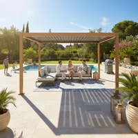 Pergola à lames orientables en aluminium effet bois 3x4M, design moderne, imperméable, mobilier d'extérieur, gazebo, installation facile, manivelle