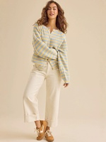 Damen Horizontal gestreifter Strick-Cardigan, langärmelig, locker sitzend, überschnittene Schultern, Retro, lässig, Frühling, Sommer, Streetwear, Strickjacke