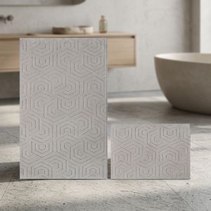 Ensemble de tapis de bain géométriques modernes de luxe Blakel Beige, 2 pièces, en coton recyclé, tissé jacquard, 40*60cm+60*100cm, pour la maison et l'hôtel - Product Image 3