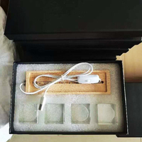 Veilleuse carrée en cristal sculpté 3D lumineux, base en bois massif, décoration artistique, personnalisation complète, cristal de lune carré, lumière LED