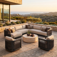 Meubles de jardin de luxe imperméables toutes saisons, chaise en aluminium en forme de L, canapé de patio extérieur