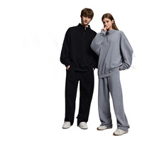 Nouvel ensemble sweat-shirt et pantalon de survêtement en molleton 100 % coton avec demi-zip et strass, color block, pour homme et femme, coupe ample, décontracté, sport et streetwear, collection automne