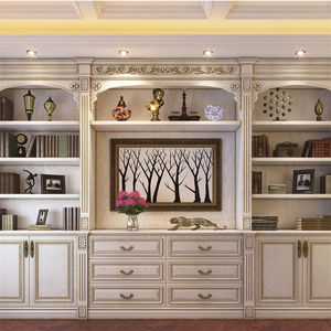 Estantería de suelo de madera maciza de estilo europeo antiguo, estantería para sala de estudio de madera de nogal, estantería tallada de estilo francés antiguo - Product Image 6