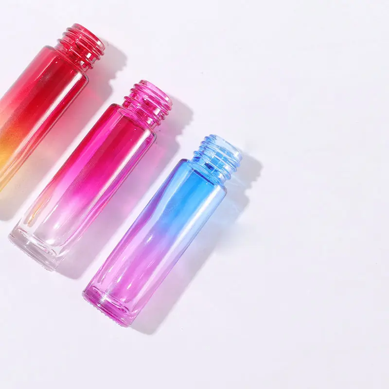 Botol Rol Kaca Warna-warni 5Ml, Botol Kosmetik Parfum Deodoran Roll On, Botol Minyak Esensial dengan Tutup Plastik