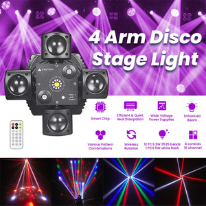Mini di chuyển đầu hiệu ứng sân khấu Ánh sáng 4 cánh tay <span class=keywords><strong>DMX</strong></span> điều khiển âm thanh LED RGBW chùm màu đỏ màu xanh lá cây <span class=keywords><strong>laser</strong></span> nhấp nháy ánh sáng cho Disco DJ bên thanh - Product Image 2