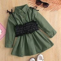 2024 Mode langärmeliges Mädchen-Kinderdos Prinzessinnenkleid PU-Lederweste Taillenaufzug Zwei-Preis-Set Babyhemd-Kleid Kleidung Outfit