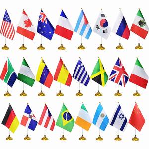 Office Custom Logo <b>Mini</b> Digital Printed Pennant Polyester Portable National <b>Desk</b> Flag Magnetic Stand - Product Image 1