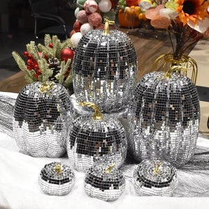 Disco <b>Mirror</b> Glass Reflective Pumpkin Laser Glitter Pumpkin Model for Halloween Wedding Bar KTV Photography Ornaments - Product Image 3
