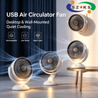 Ventilateur de refroidissement mini portable silencieux à 4 vitesses avec lumière LED, moteur sans balais USB rechargeable, sans pales, pour bureau et montage mural, pour usage domestique