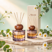Bouteille diffuseur en verre, pot d'aromathérapie, conteneur de luxe, bouteille diffuseur à roseaux unique avec couvercle en bois