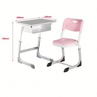 Ensemble bureau et chaise pour étudiants à hauteur réglable avec structure métallique pour l'école, la salle de classe et les études