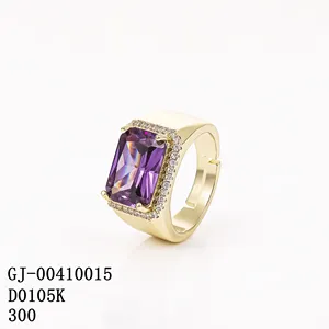 CM joyería moda anillo de latón mujer 14K chapado en oro anillos ajustables rectángulo colorido rojo azul púrpura anillo de circón cúbico